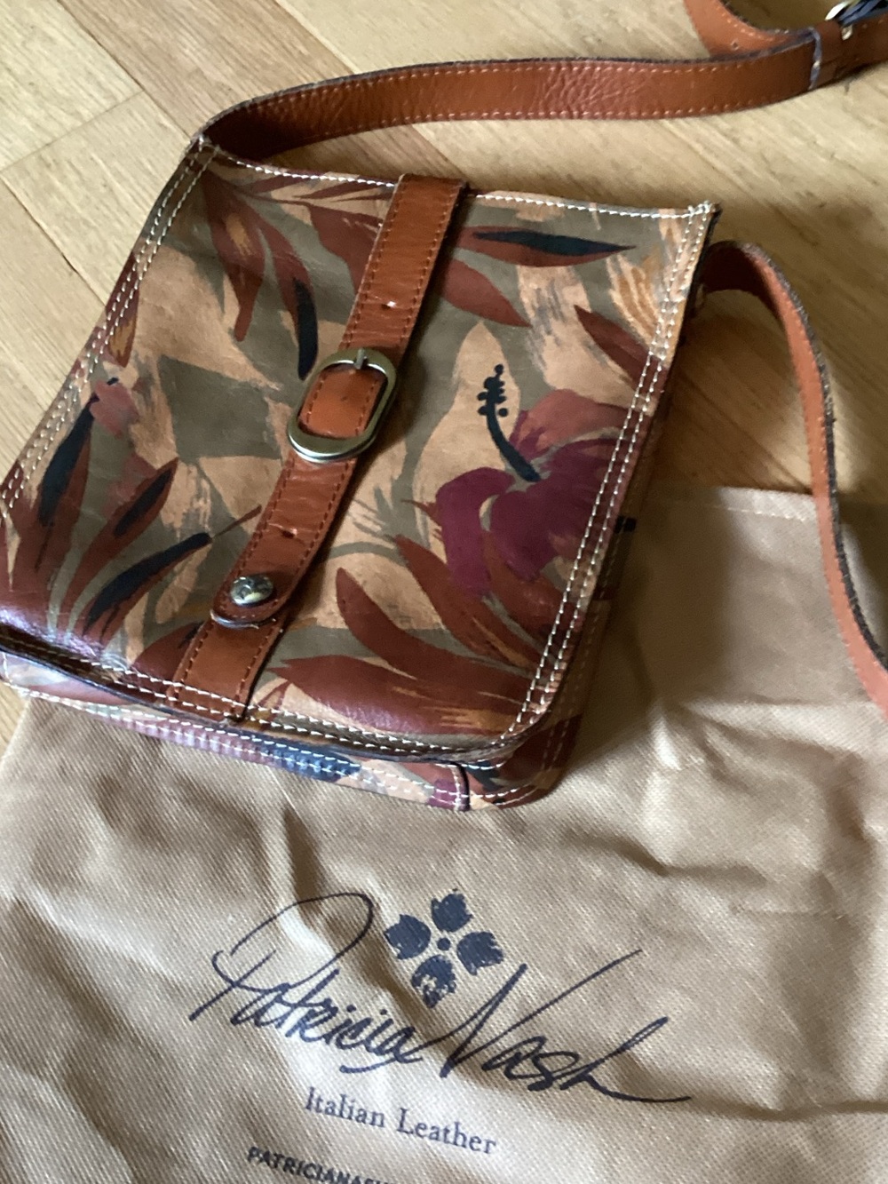 Patricia Nash Brown Floral Crossbody Bag with Burgundy Accents - Picture 13 of 13